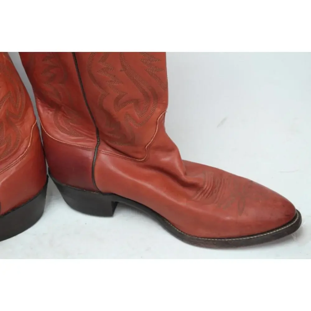 Justin western boots mens shoes orange/brown shoes pull on cowboy boots 9.5 EE